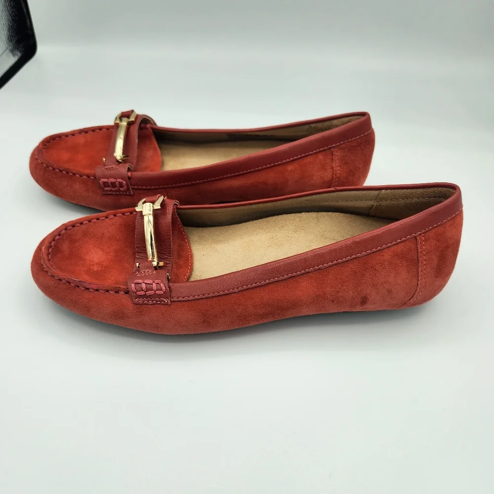 Vionic Kenya‎ Brick Red Suede Horsebit Leather Loafers Women's US 8W